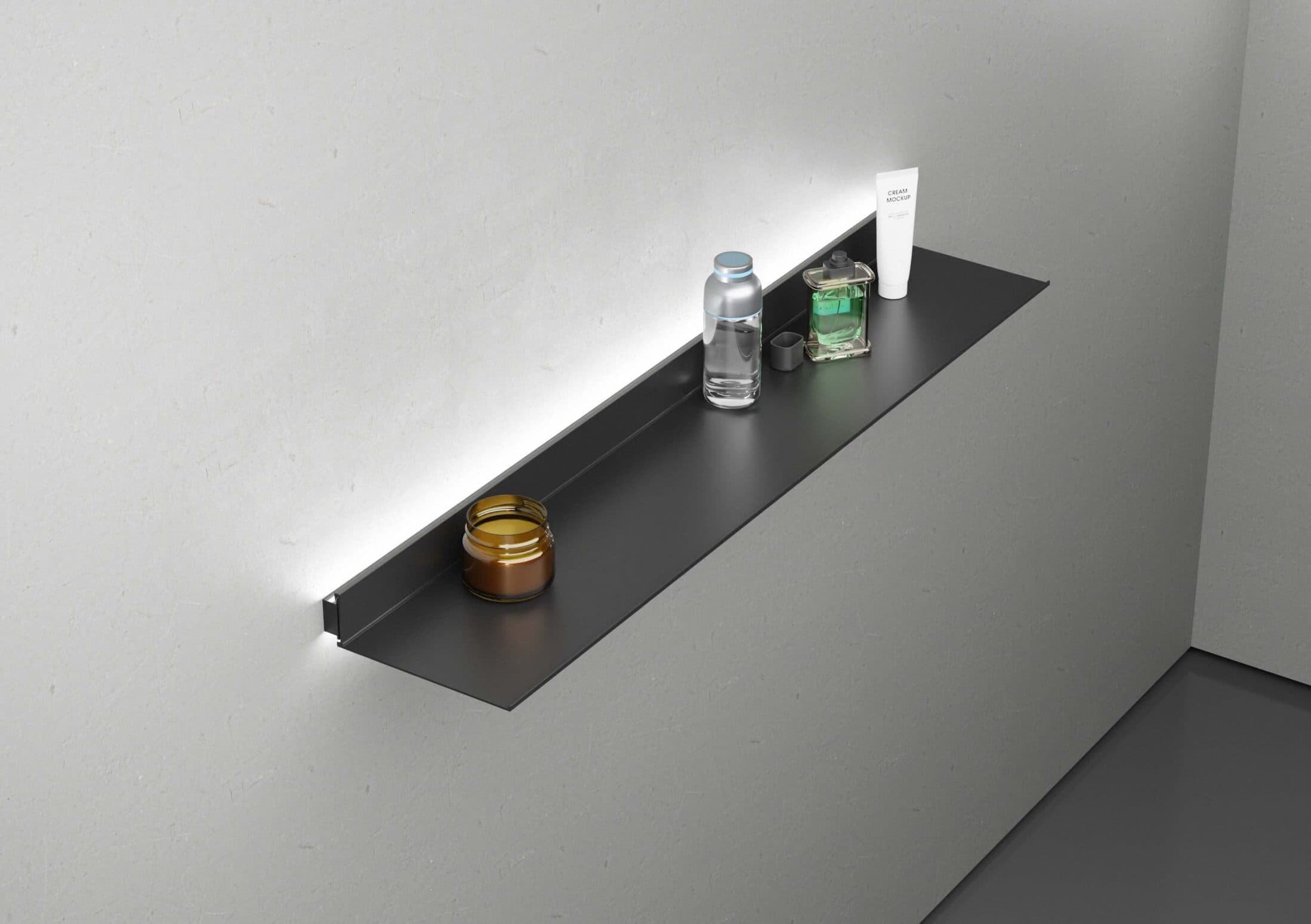 Полка алюминиевая с подсветкой LINEART ALUMO OCB-07S-5 черная, 500х150 мм